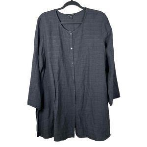 Eileen Fisher Tunic Top Button Front Long Sleeve Gray Size M